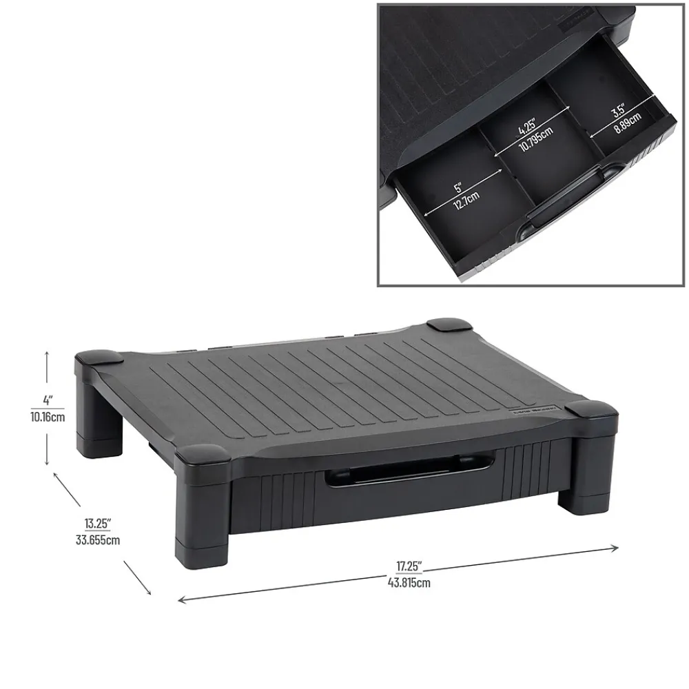 Outlet Mind Reader Monitor Stand Riser with Storage Drawer, Black (DRPLMONST-BLK)