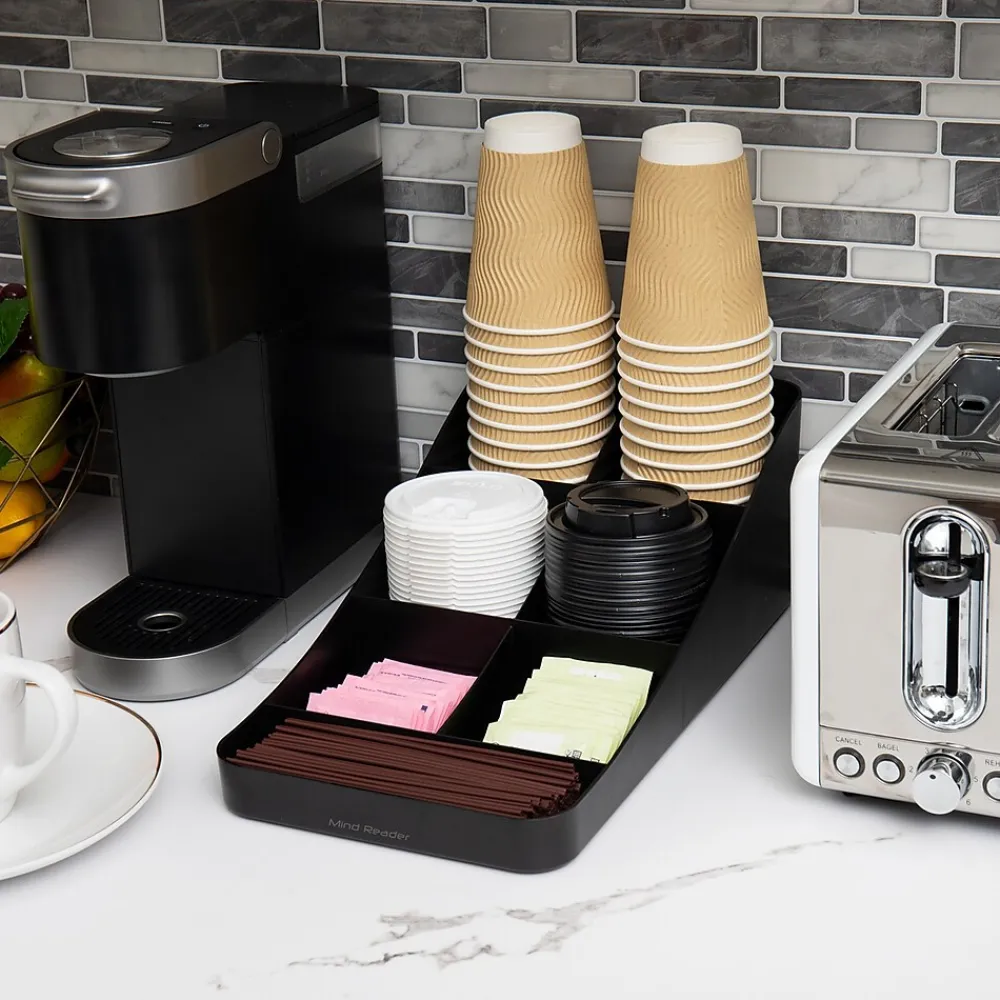 Mind Reader Plastic 7 Compartment Coffee Cup and Condiment Organizer, Black (COMP7-BLK)