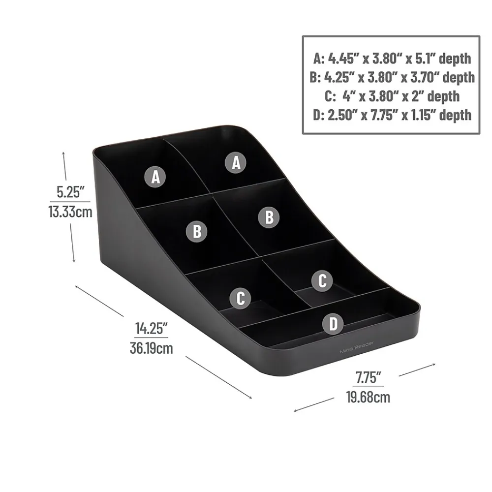 Mind Reader Plastic 7 Compartment Coffee Cup and Condiment Organizer, Black (COMP7-BLK)