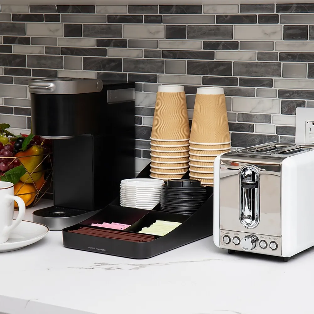 Mind Reader Plastic 7 Compartment Coffee Cup and Condiment Organizer, Black (COMP7-BLK)