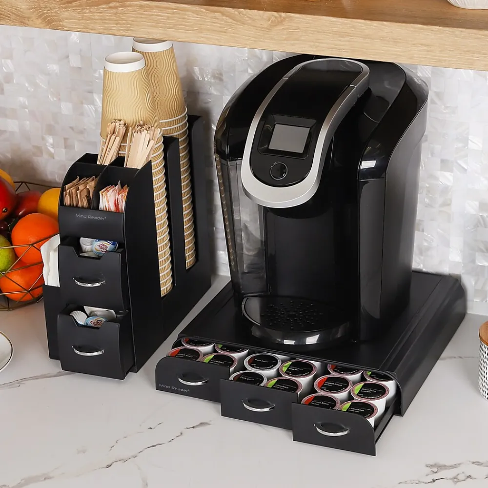 Mind Reader Plastic Coffee Pod Drawer 14 Compartment Condiment Organizer Set, 36 Pod Capacity, Black (CMB02-BLK)