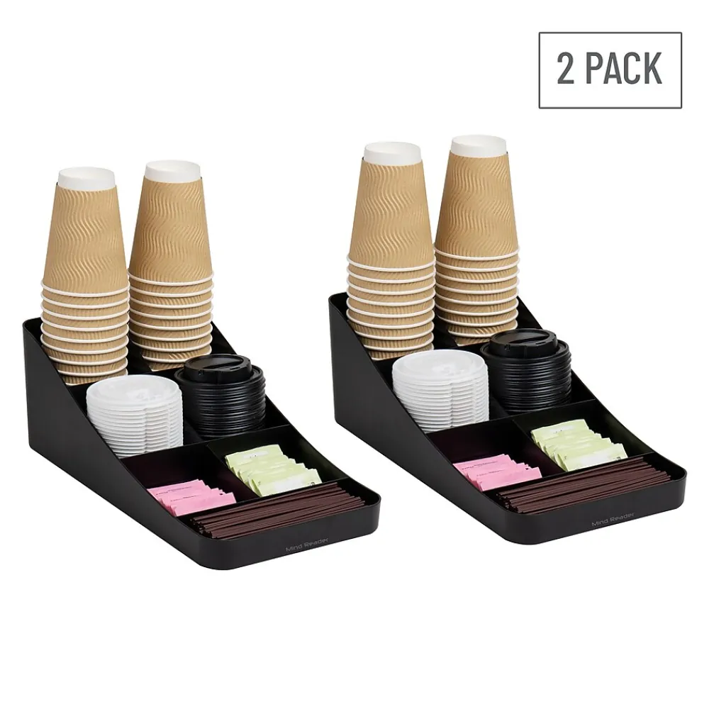 Mind Reader Plastic 7-Compartment Coffee Cup and Condiment Organizer, Black, 2/Pack (2COMP7-BLK)