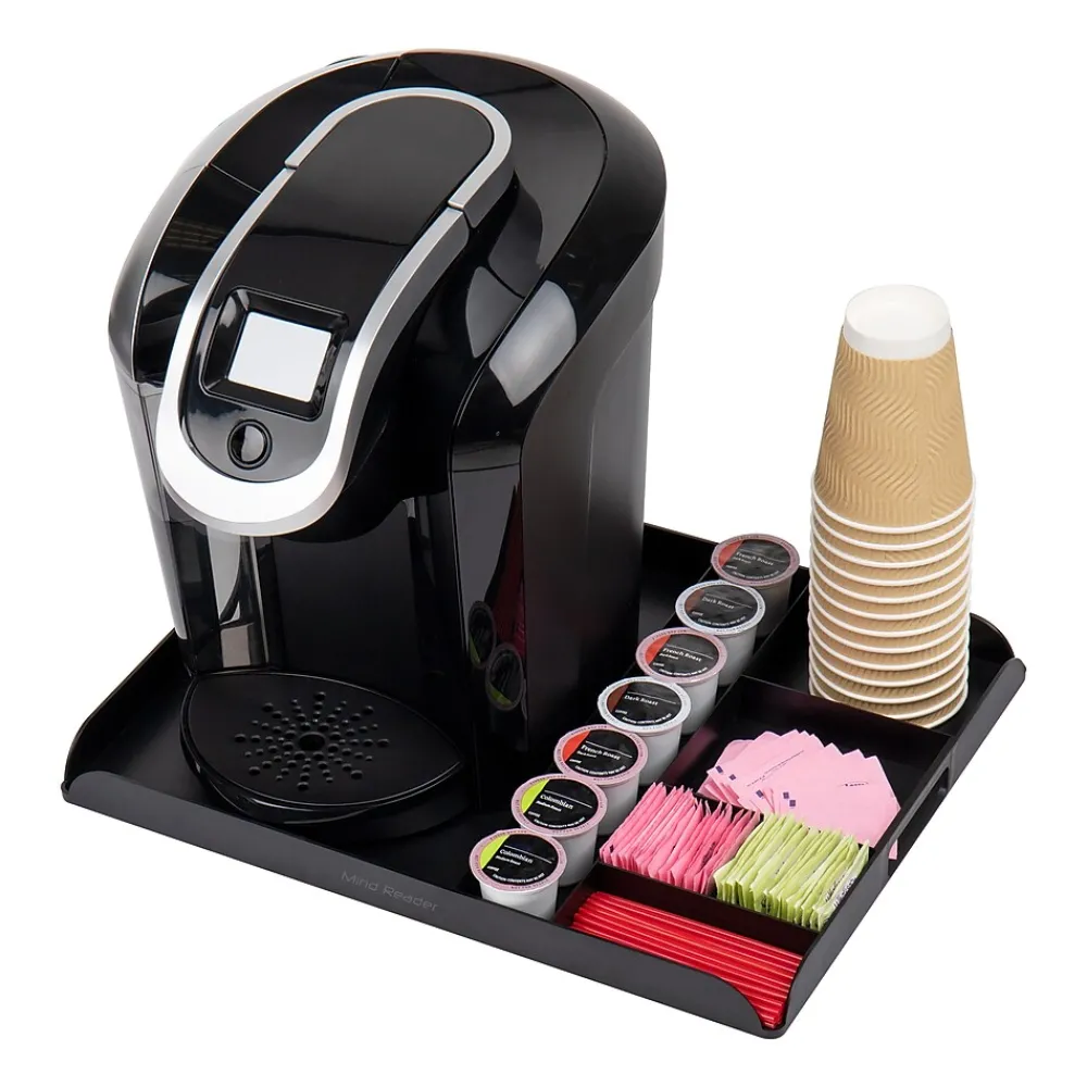 Mind Reader Plastic 7-Compartment Countertop Coffee Organizer Tray, Black (KEUTRAY-BLK)
