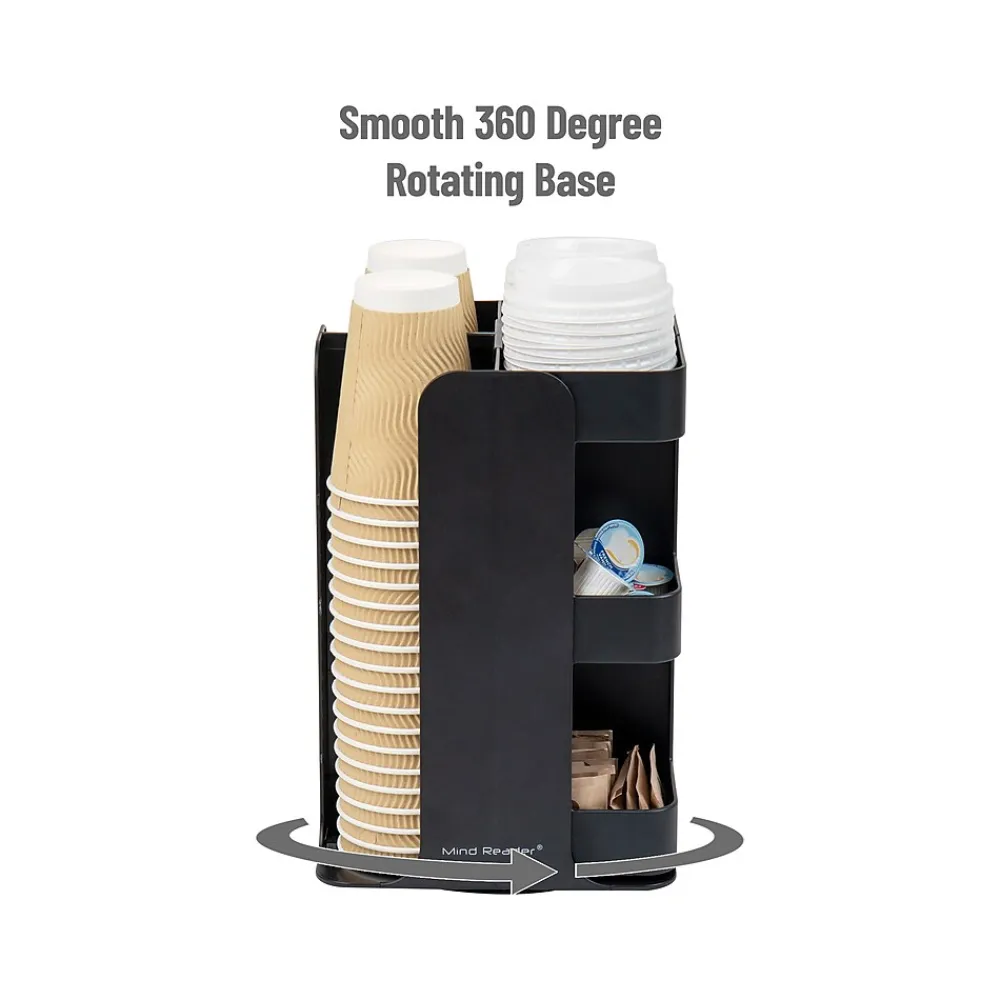 Mind Reader Plastic 8-Compartment Cup and Condiment Carousel Countertop Organizer, Black (CUPOSPIN-BLK)