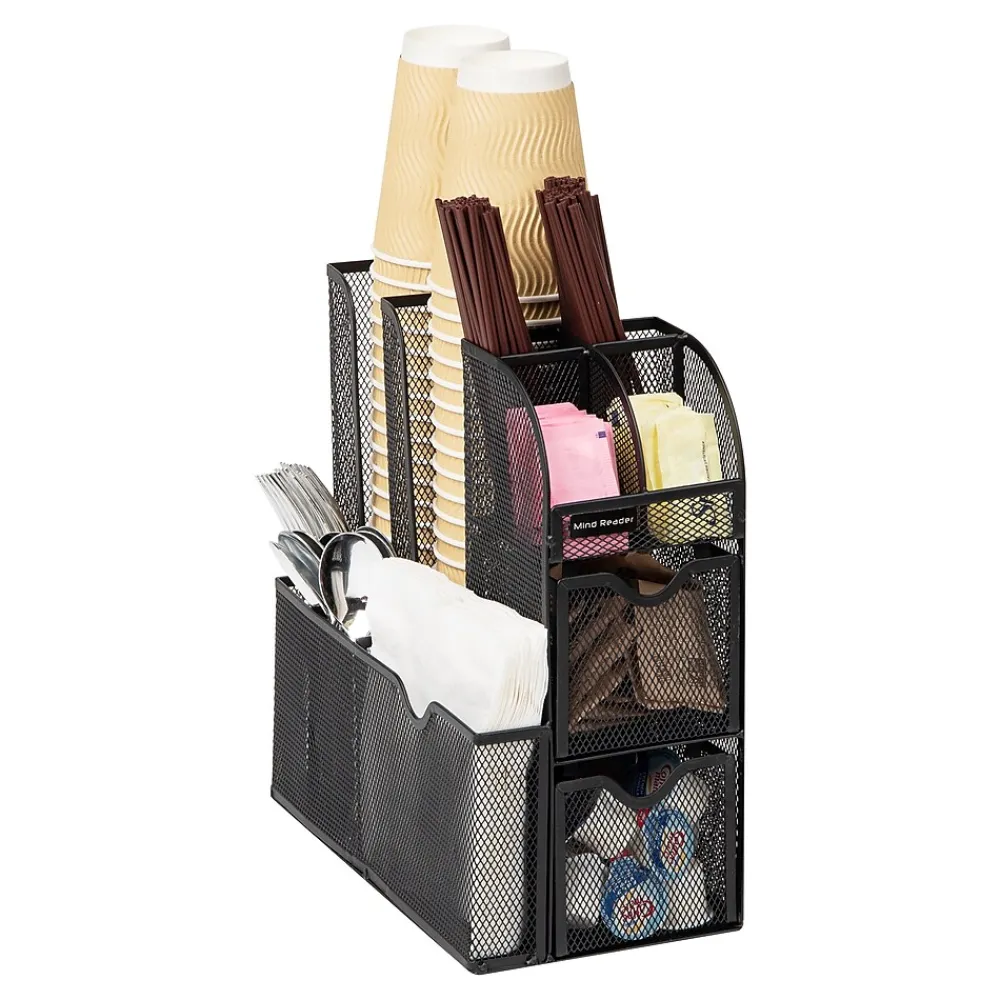 Mind Reader 3-Tier 11-Compartment Metal Cup and Condiment Countertop Organizer, Black (MESHCAD-BLK)