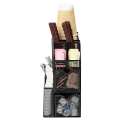 Mind Reader 3-Tier 11-Compartment Metal Cup and Condiment Countertop Organizer, Black (MESHCAD-BLK)