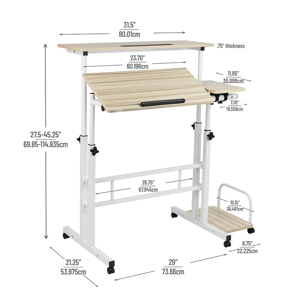 Standing Desks*Mind Reader Woodland Collection 21"W Manual Adjustable Standing Desk, White (SDROLLXL-WHT)