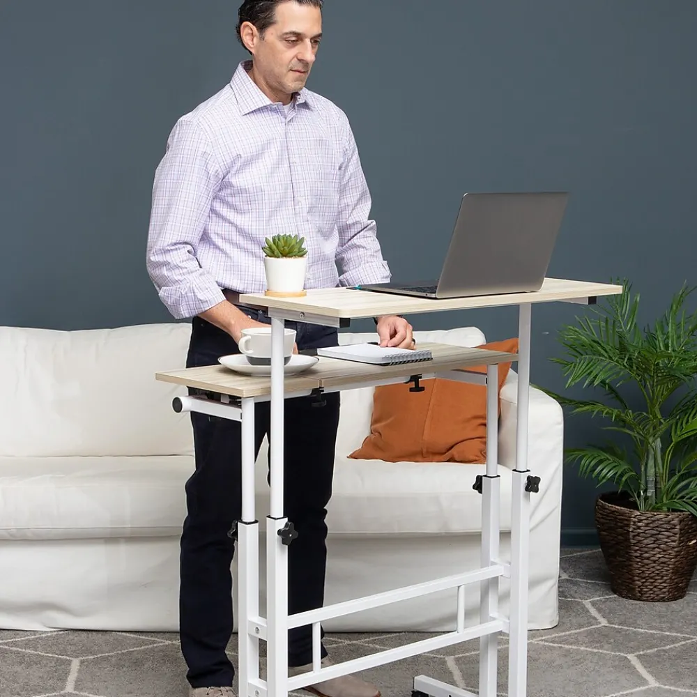 Standing Desks*Mind Reader Woodland Collection 21"W Manual Adjustable Standing Desk, White (SDROLLXL-WHT)