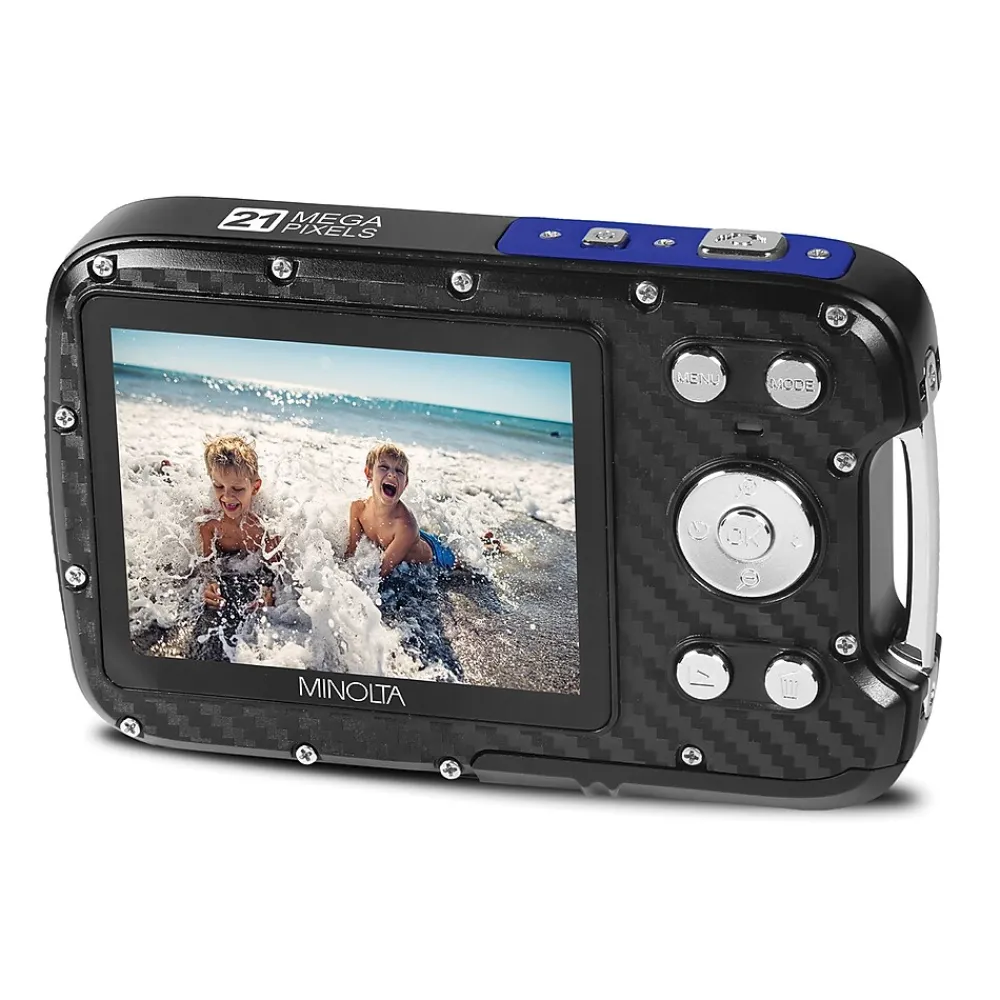 MINOLTA 21 MP/1080p Waterproof Digital Camera with 4x Digital Zoom, Blue (MN30WP-BL)
