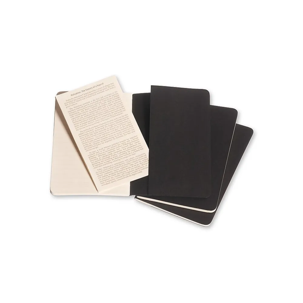 Journals|Moleskine Cahier Pocket Journal, 3.5" x 5.5", Narrow Ruled, Black, 64 Pages, 3/Pack (704895)