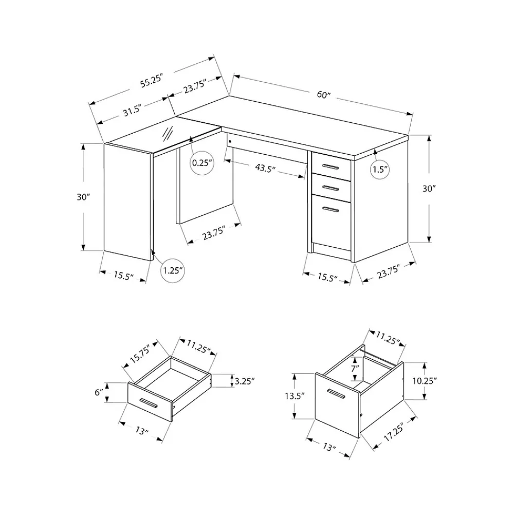 L-Desks*Monarch Specialties Inc. 60" L-Shaped Desk, White (I 7136)