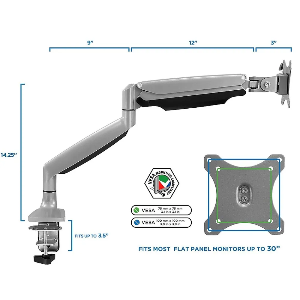 Online Mount-It! Mount it Display Stands Adjustable Monitor Arm, Up to 32", Silver (MI-1771)