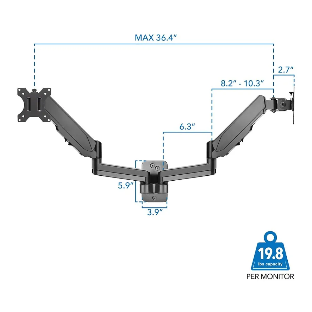 New Mount-It! Adjustable Dual Monitor Wall Mount, Up to 32", Black (MI-1766B)