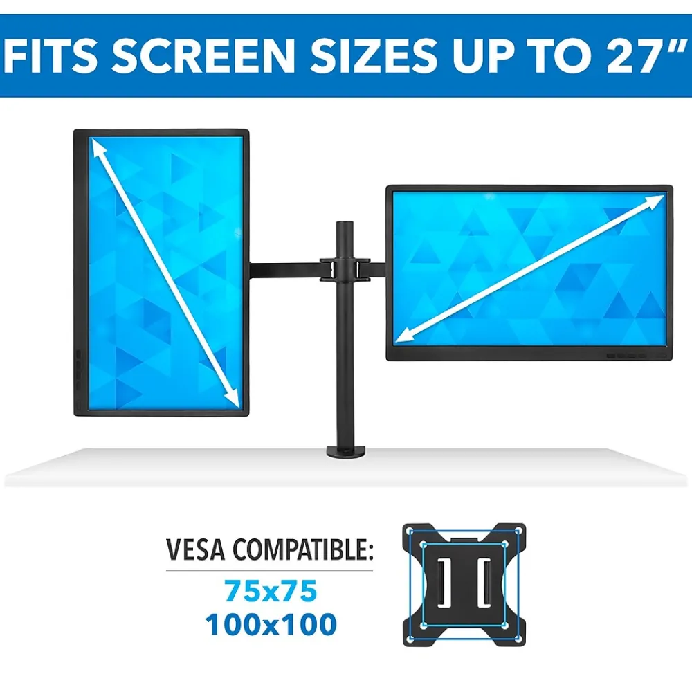 Best Mount-It! Adjustable Dual Monitor Arm Mount, Up To 32" Monitor, Black (MI-2752)