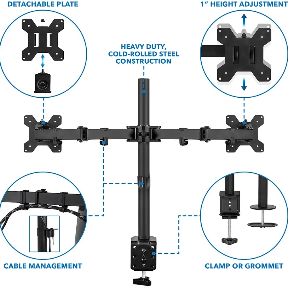Best Mount-It! Adjustable Dual Monitor Arm Mount, Up To 32" Monitor, Black (MI-2752)