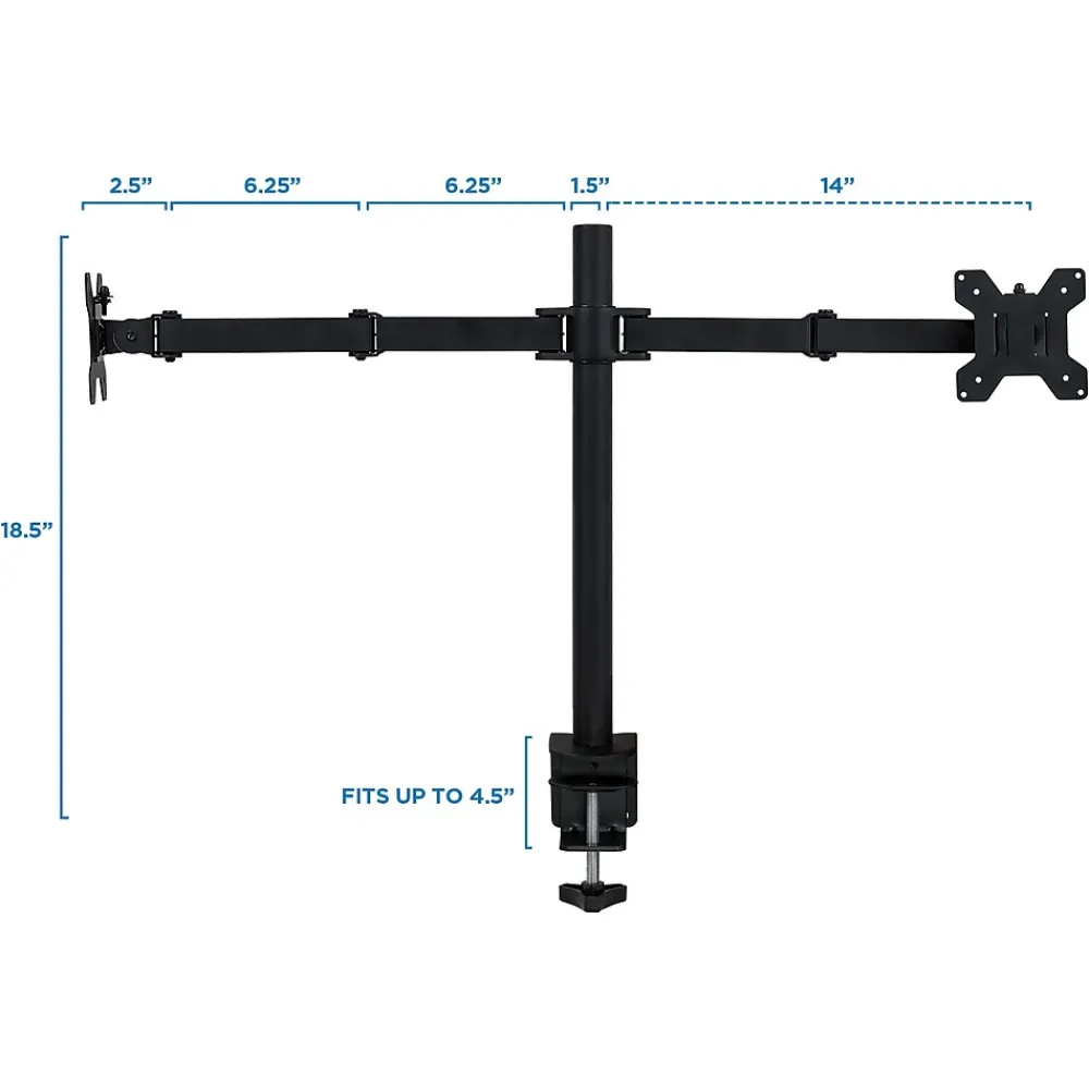 Best Mount-It! Adjustable Dual Monitor Arm Mount, Up To 32" Monitor, Black (MI-2752)