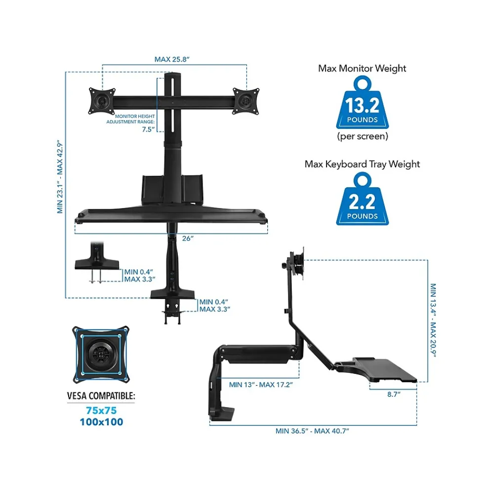 Best Mount-It! Adjustable Dual-Monitor Mount, Up to 27", Black (MI-7984)