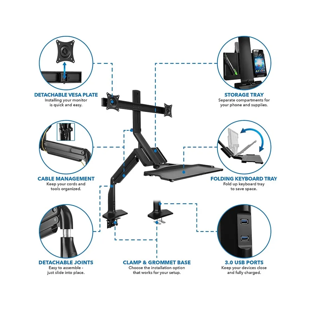 Best Mount-It! Adjustable Dual-Monitor Mount, Up to 27", Black (MI-7984)
