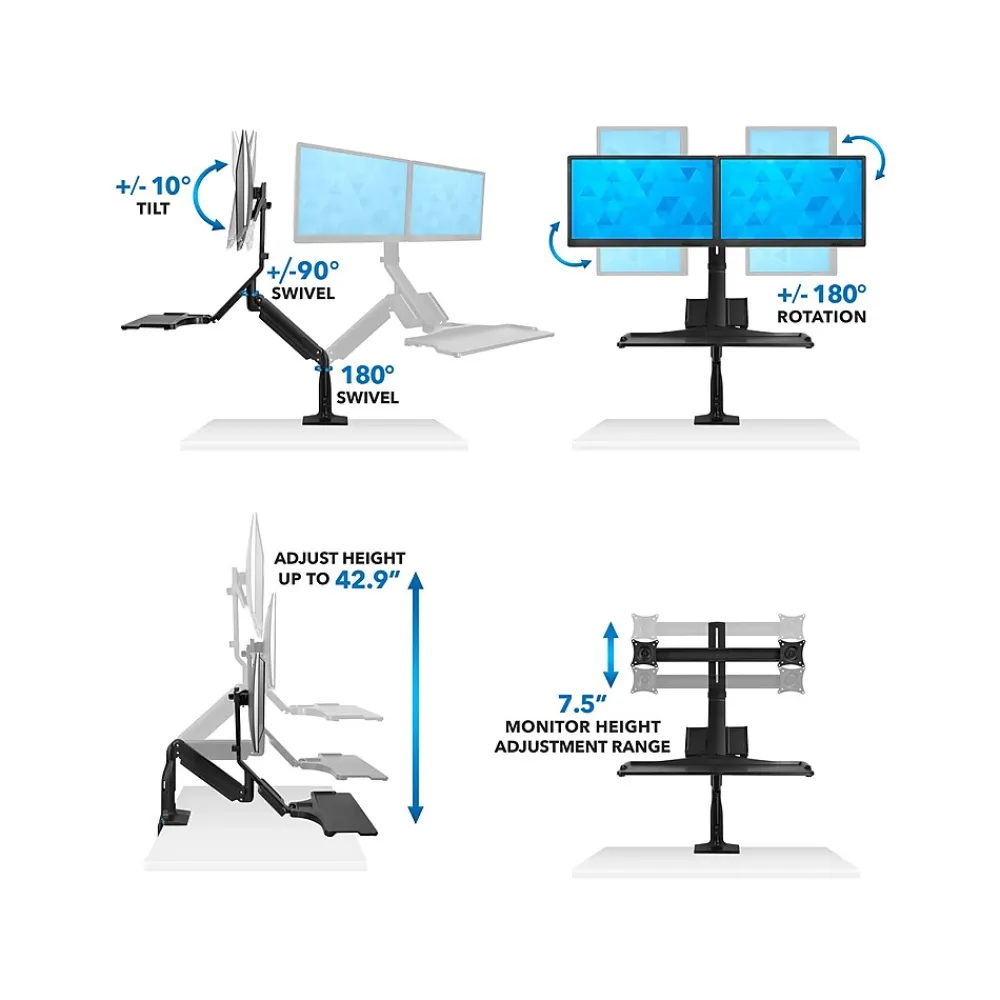 Best Mount-It! Adjustable Dual-Monitor Mount, Up to 27", Black (MI-7984)