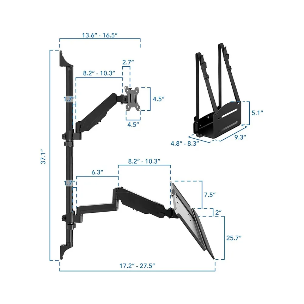 New Mount-It! Adjustable Monitor Wall Mount Workstation, Up to 32", Black (MI-7991)