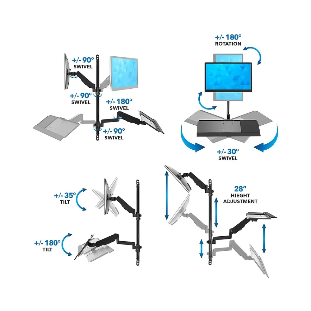 New Mount-It! Adjustable Monitor Wall Mount Workstation, Up to 32", Black (MI-7991)