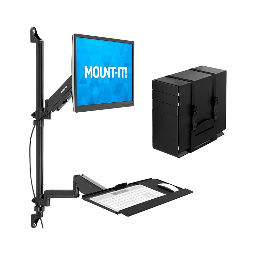 New Mount-It! Adjustable Monitor Wall Mount Workstation, Up to 32", Black (MI-7991)