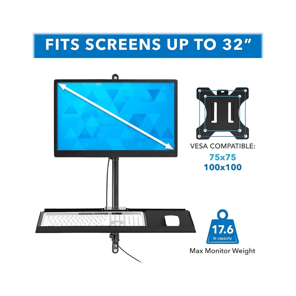 New Mount-It! Adjustable Monitor Wall Mount Workstation, Up to 32", Black (MI-7991)