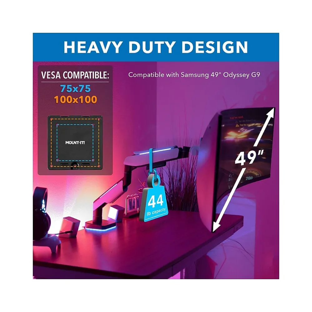 Discount Mount-It! Adjustable Monitor Arm, Up to 49" Monitor, Grayish White/Matte Black (MI-4881)