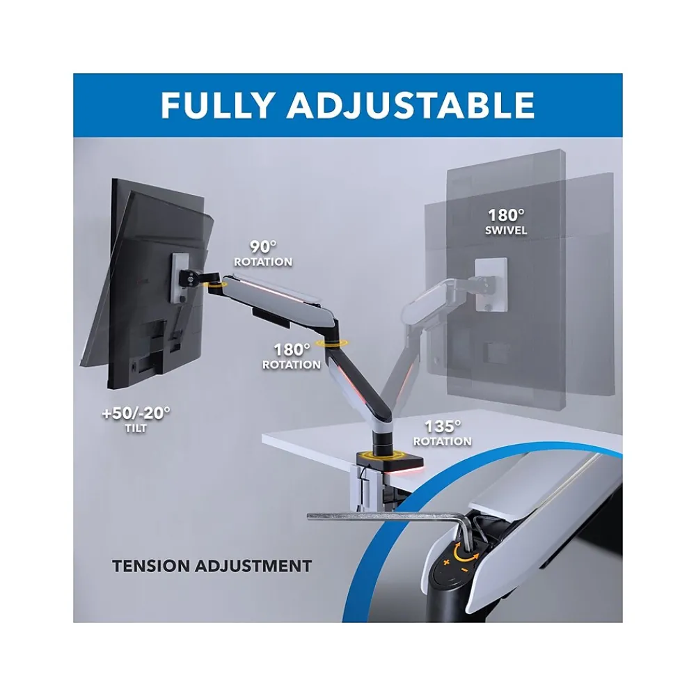 Discount Mount-It! Adjustable Monitor Arm, Up to 49" Monitor, Grayish White/Matte Black (MI-4881)