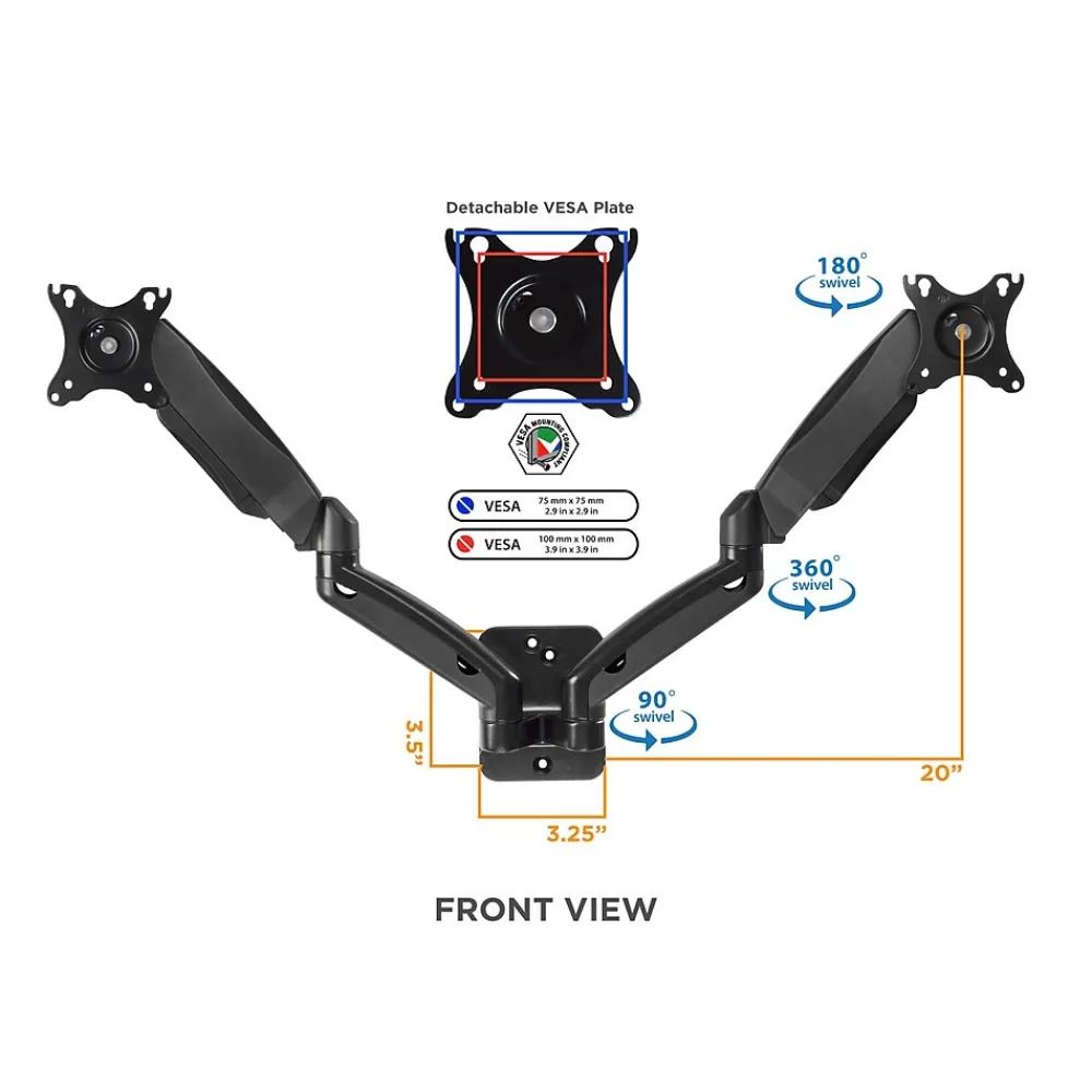 New Mount-It! Dual Arm Monitor Wall Mount for 19" to 27" Displays, Black (MI-766)