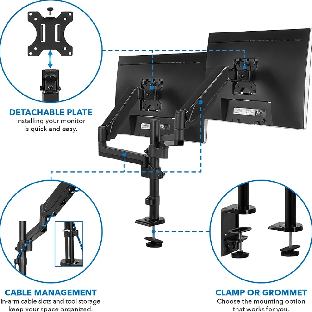 Online Mount-It! Dual Monitor Arm Desk Mount for 19" to 32" Monitors, Black (MI-4762)
