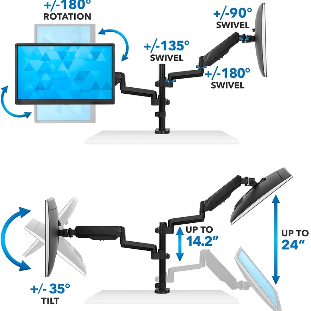 Online Mount-It! Dual Monitor Arm Desk Mount for 19" to 32" Monitors, Black (MI-4762)