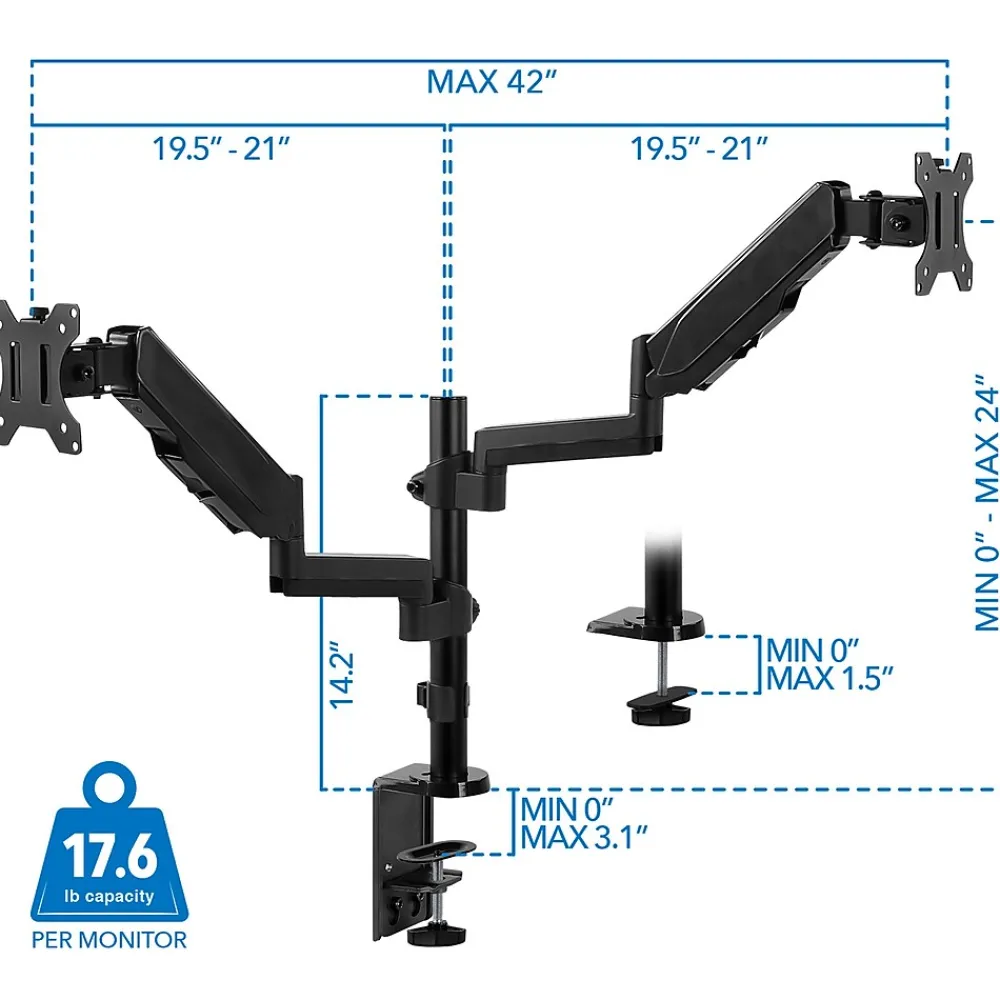 Online Mount-It! Dual Monitor Arm Desk Mount for 19" to 32" Monitors, Black (MI-4762)