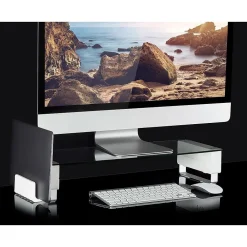 New Mount-It! Glass Computer Monitor Stand with Brushed Aluminum Legs, 66 lbs. Capacity (MI-7264)
