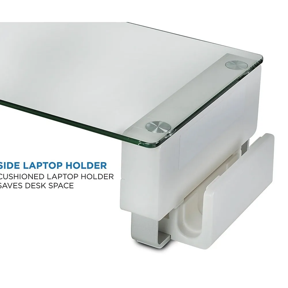 New Mount-It! Glass Computer Monitor Stand with Brushed Aluminum Legs, 66 lbs. Capacity (MI-7264)