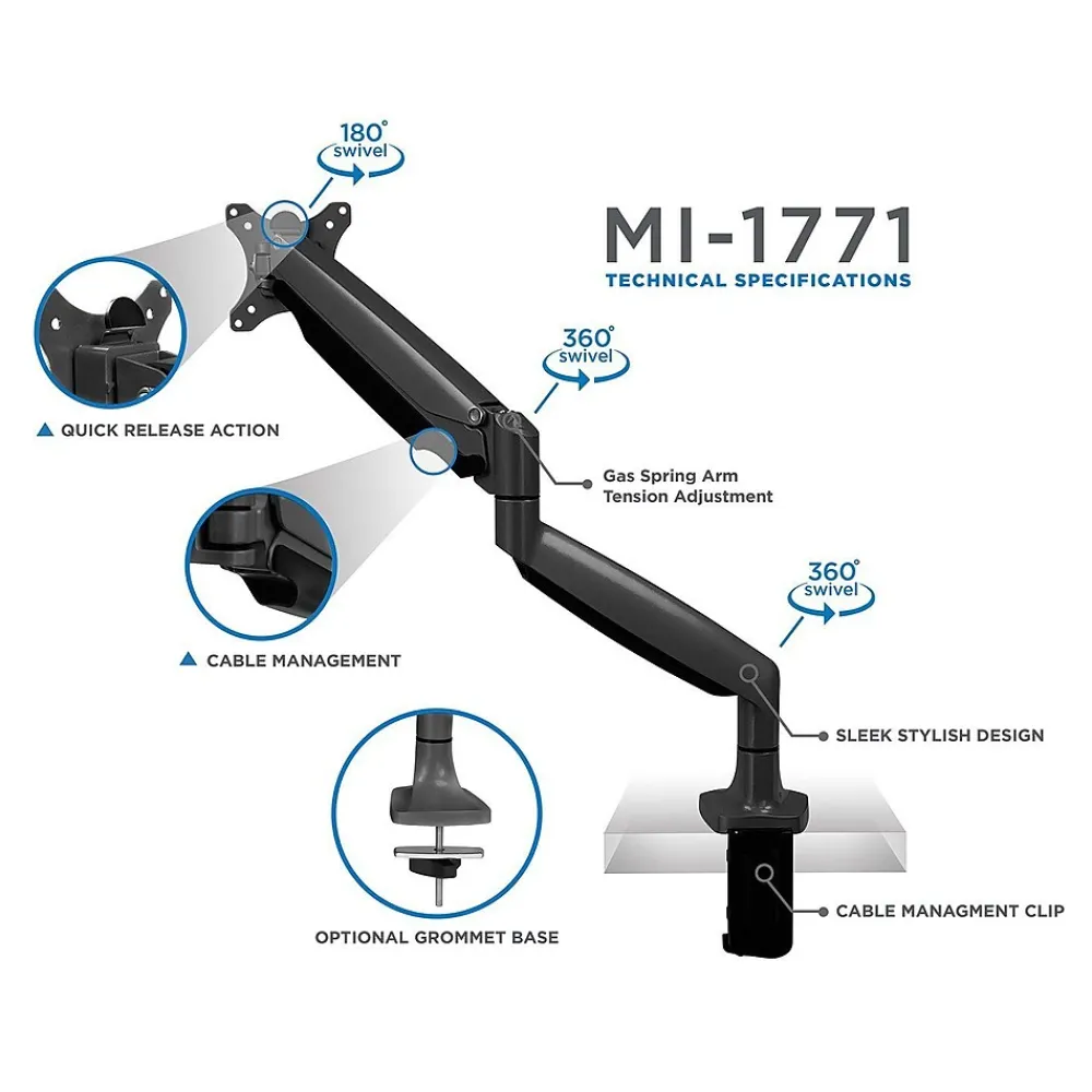 Discount Mount-It! Height Adjustable Single Monitor Desk Mount Arm for 13"-32" Monitors (MI-1771B)