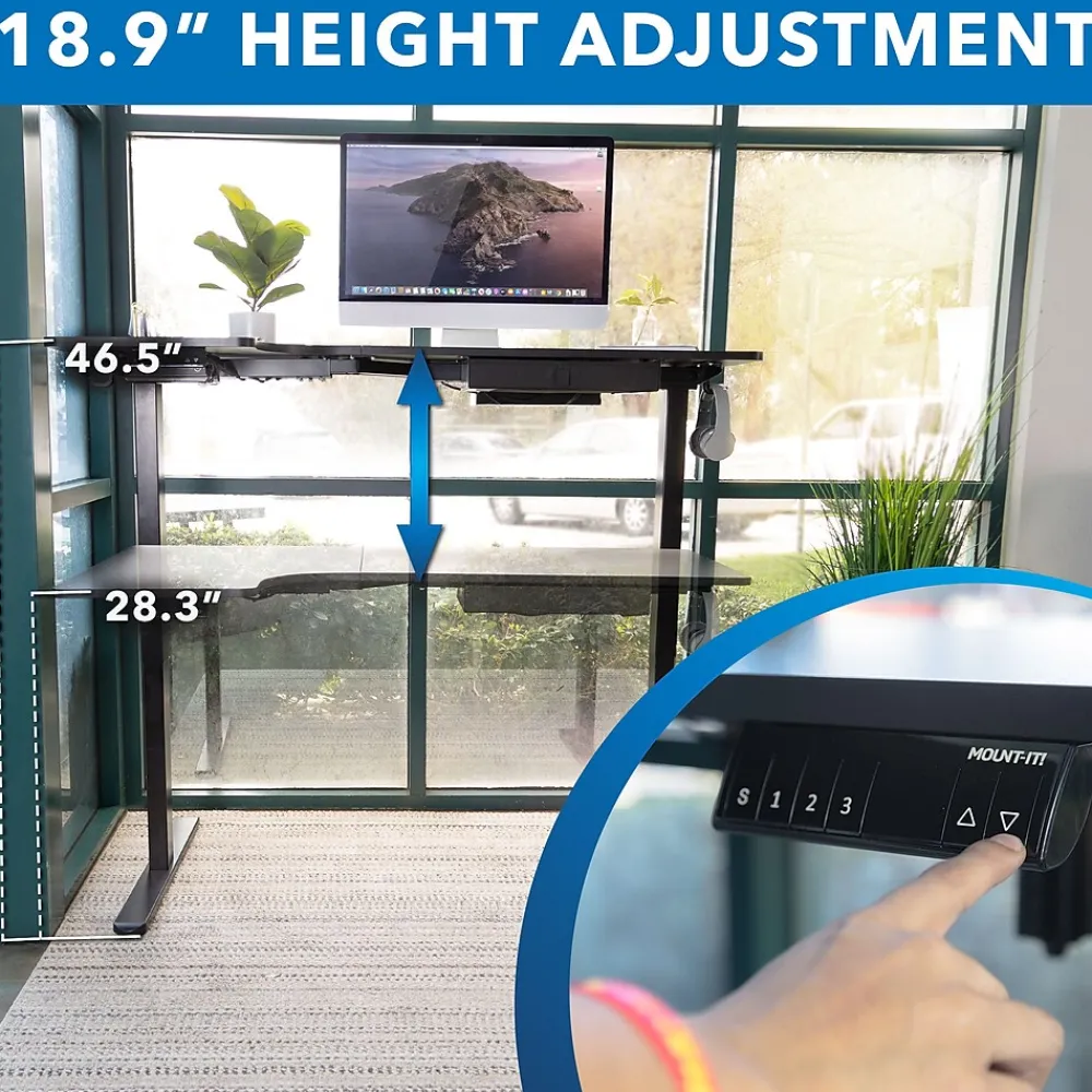 Standing Desks*Mount-It! MI-15002 57"W L-Shaped Adjustable Particle Board Standing Desk, Black (MI-15002)