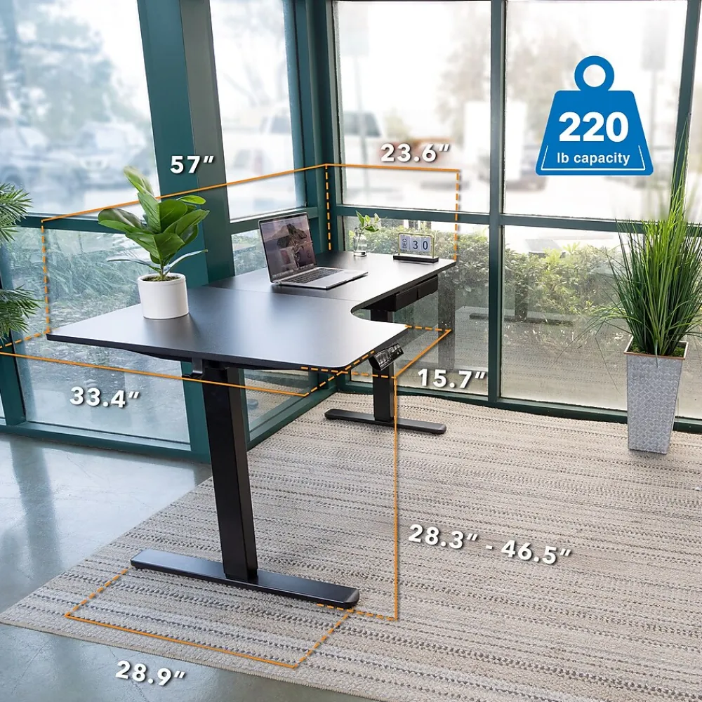 Standing Desks*Mount-It! MI-15002 57"W L-Shaped Adjustable Particle Board Standing Desk, Black (MI-15002)