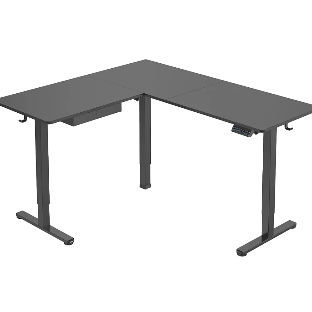 Standing Desks*Mount-It! MI-15001 63"W L-Shaped Adjustable Particle Board Standing Desk, (MI-15001) Black