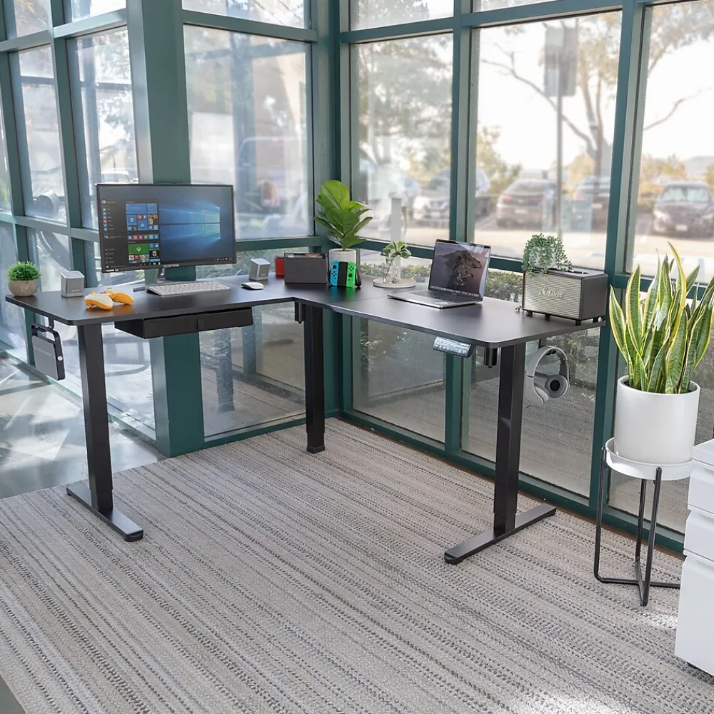 Standing Desks*Mount-It! MI-15001 63"W L-Shaped Adjustable Particle Board Standing Desk, (MI-15001) Black