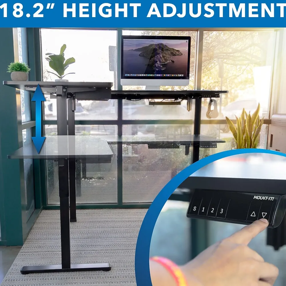 Standing Desks*Mount-It! MI-15001 63"W L-Shaped Adjustable Particle Board Standing Desk, (MI-15001) Black