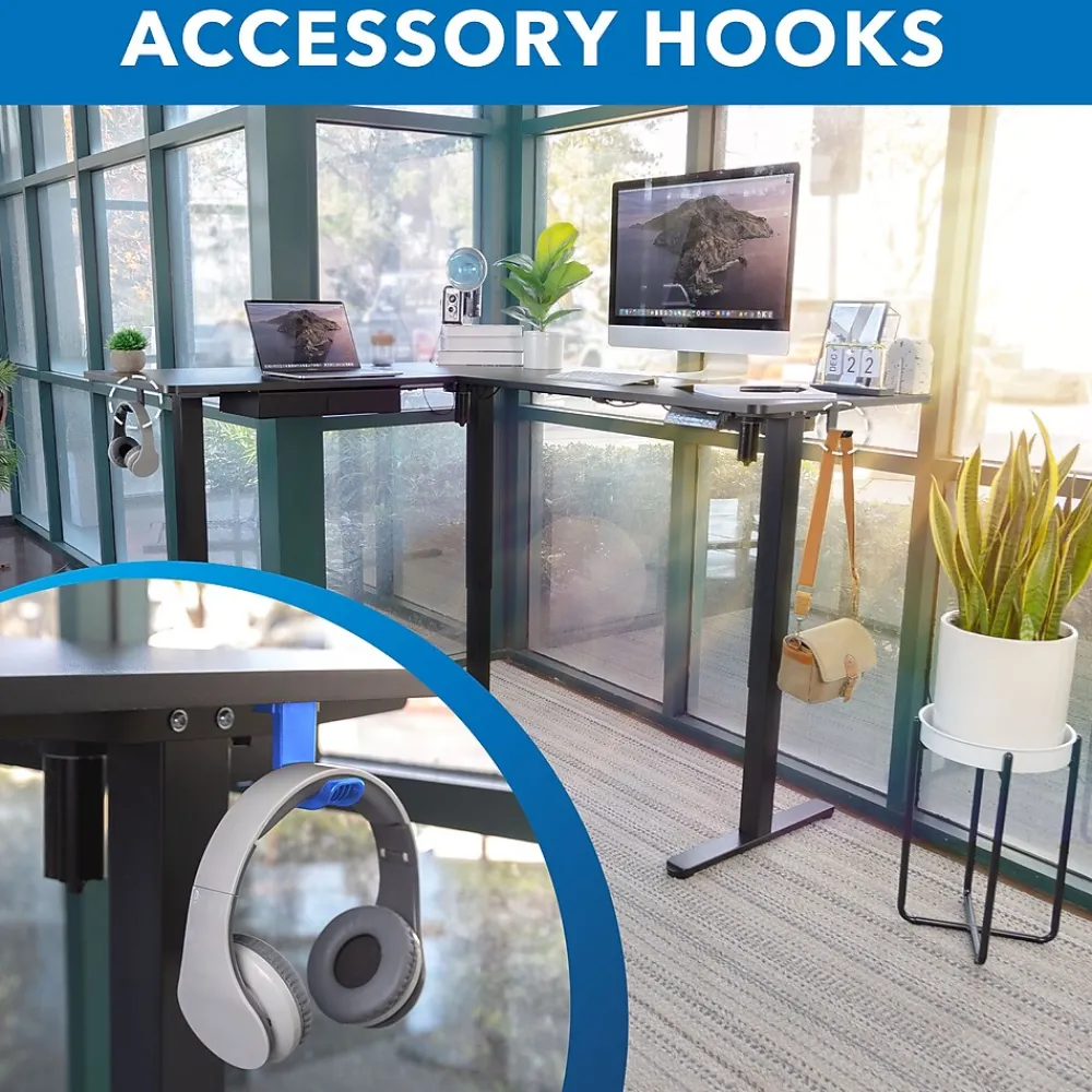Standing Desks*Mount-It! MI-15001 63"W L-Shaped Adjustable Particle Board Standing Desk, (MI-15001) Black