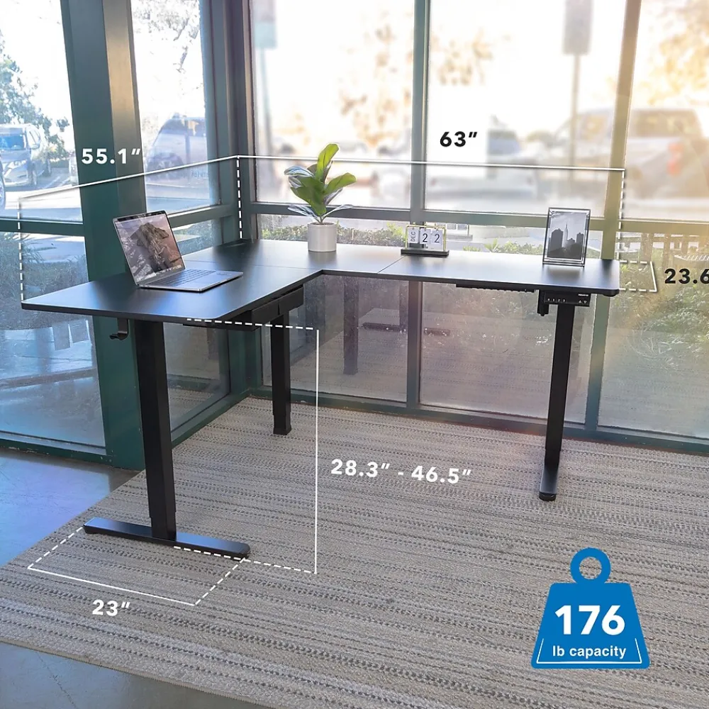 Standing Desks*Mount-It! MI-15001 63"W L-Shaped Adjustable Particle Board Standing Desk, (MI-15001) Black