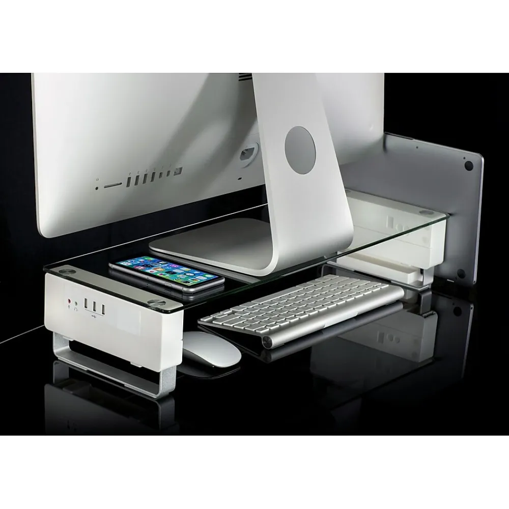 Discount Mount-It! Tempered Glass Height Adjustable Monitor Riser With 3 USB Ports, Up to 32", (MI-7265)