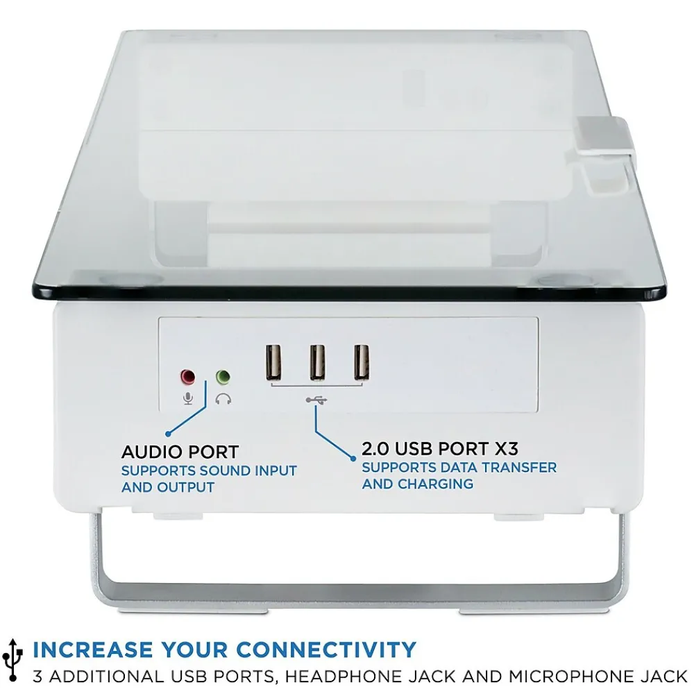 Discount Mount-It! Tempered Glass Height Adjustable Monitor Riser With 3 USB Ports, Up to 32", (MI-7265)