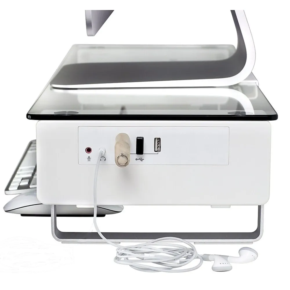 Discount Mount-It! Tempered Glass Height Adjustable Monitor Riser With 3 USB Ports, Up to 32", (MI-7265)