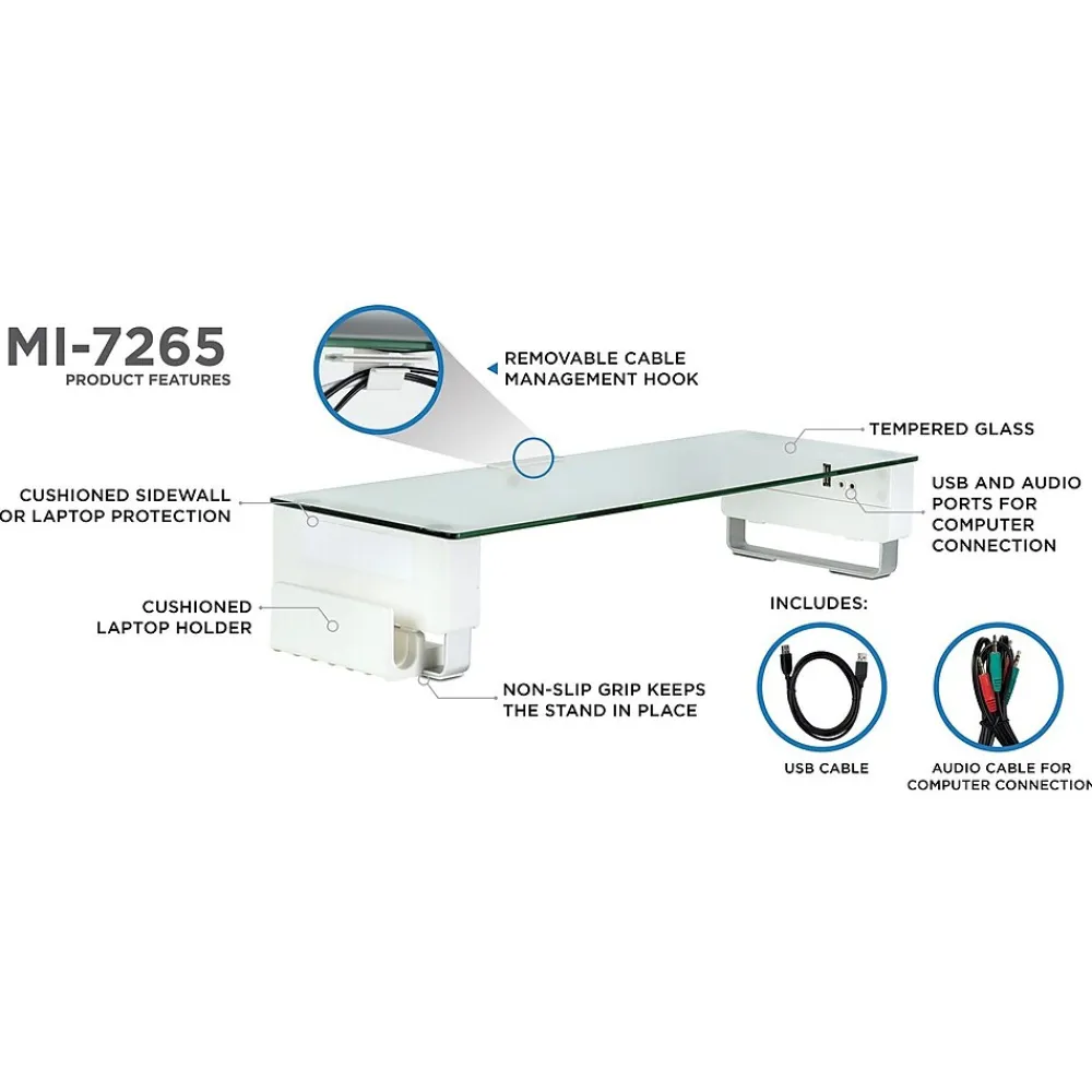 Discount Mount-It! Tempered Glass Height Adjustable Monitor Riser With 3 USB Ports, Up to 32", (MI-7265)