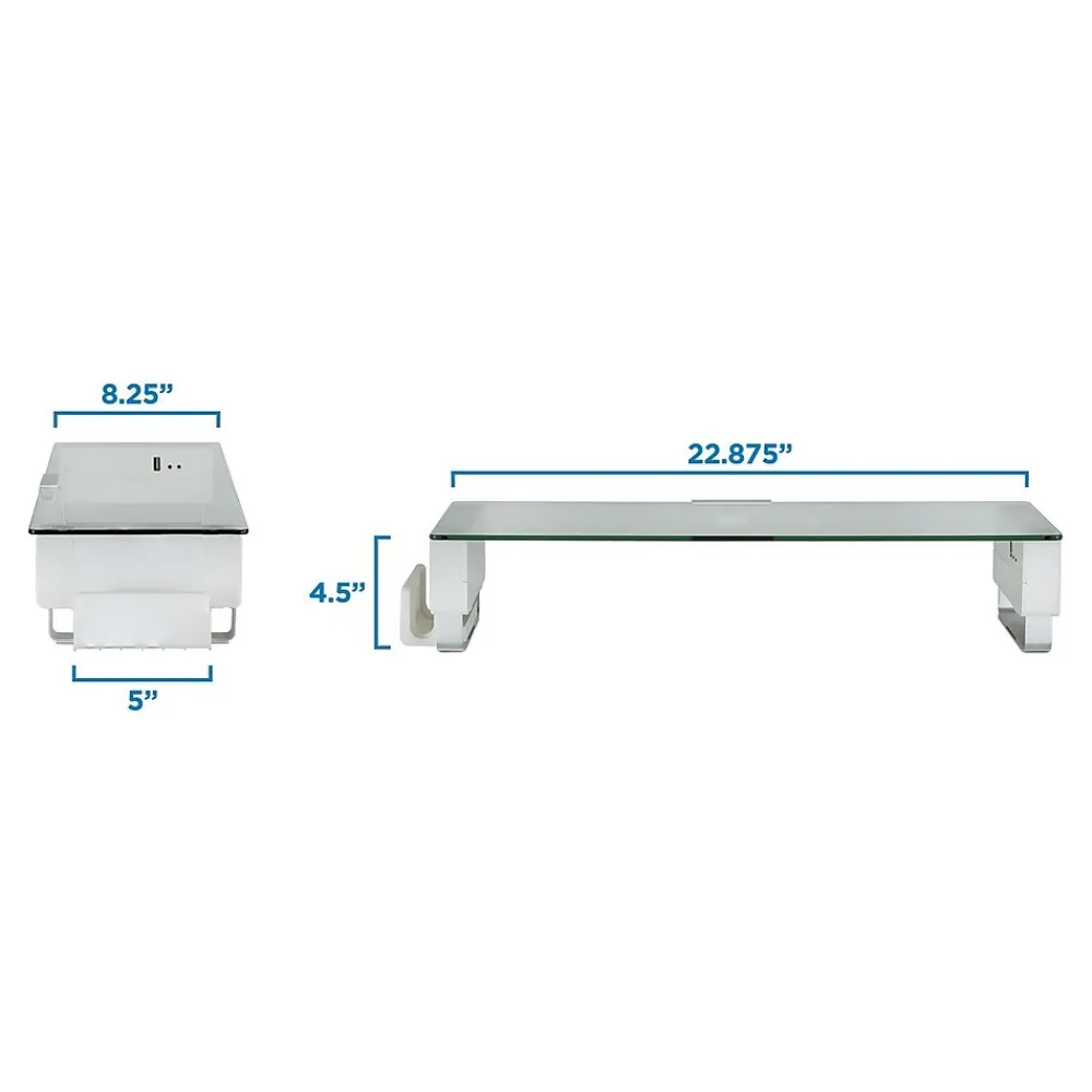 Discount Mount-It! Tempered Glass Height Adjustable Monitor Riser With 3 USB Ports, Up to 32", (MI-7265)