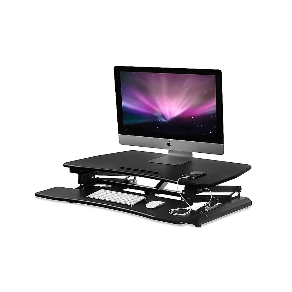 Standing Desks*Mount-It! 36"W Electric Adjustable Standing Desk Converter with USB Charging Port, Black (MI-7927E)