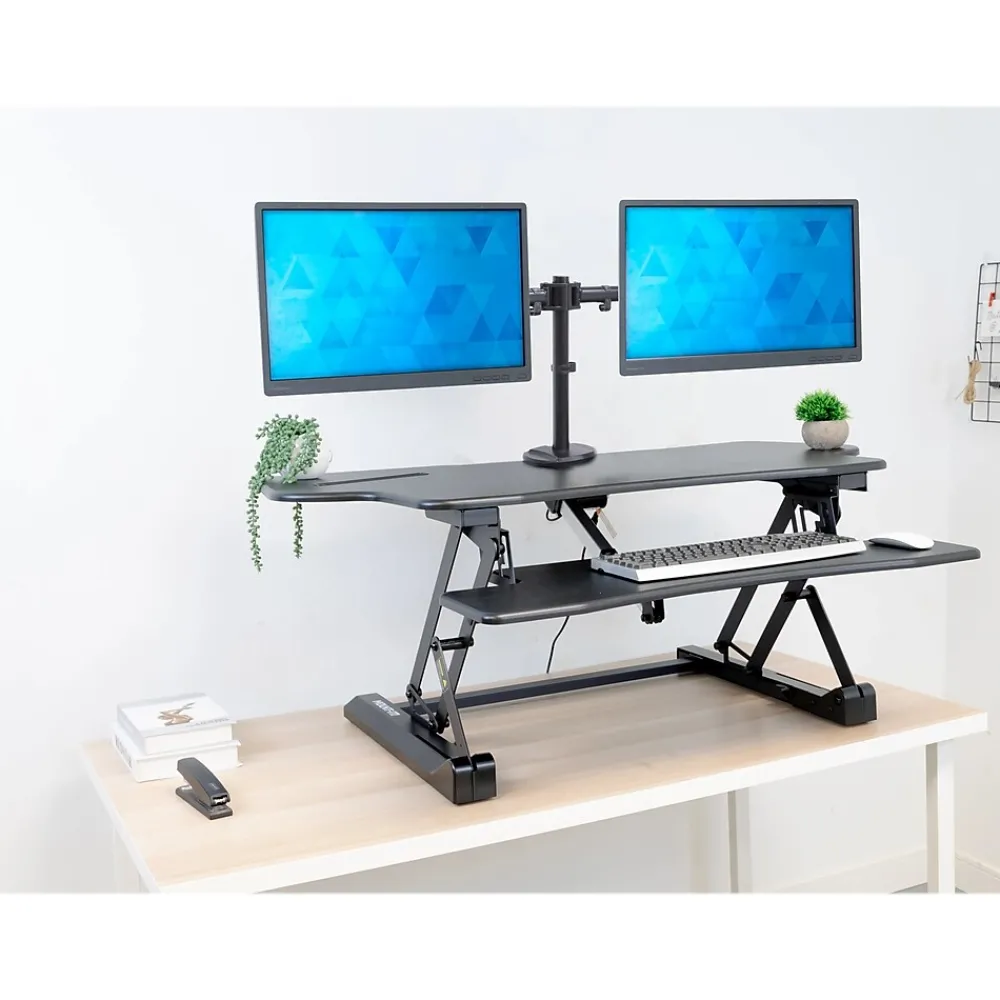 Standing Desks*Mount-It! 47"W Electric Adjustable Standing Desk Converter with Dual Monitor Mount and USB Charging Port, Black (MI-8054)